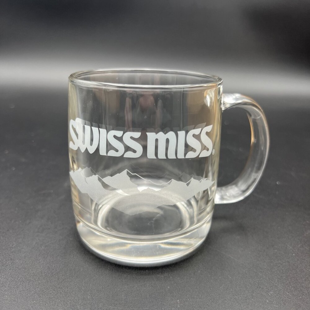 Vintage Swiss Miss Thick Clear Hot Chocolate Promo Heavy Glass Mug Cup Etched